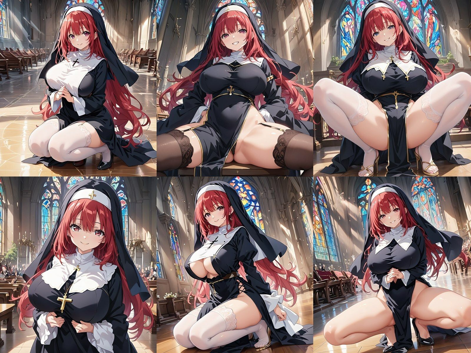 サンプル画像1:ドスケベな爆乳赤髪シスターがM字開脚で誘惑してくる件(巨乳おっぱい大好き星人) [d_443330]