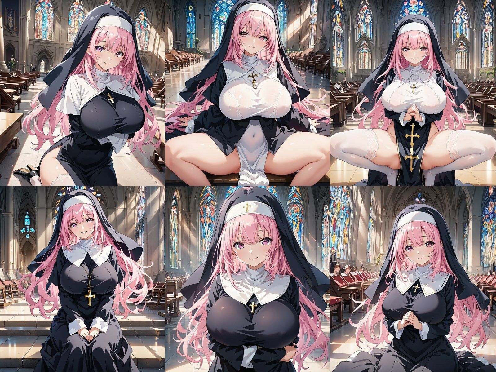 サンプル画像1:ドスケベな爆乳ピンク髪シスターがM字開脚で誘惑してくる件(巨乳おっぱい大好き星人) [d_443331]