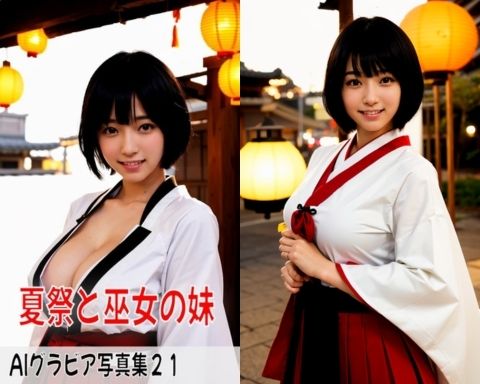 サンプル画像1:AIグラビア写真集21〜夏祭と巫女の妹〜(ねも) [d_443822]