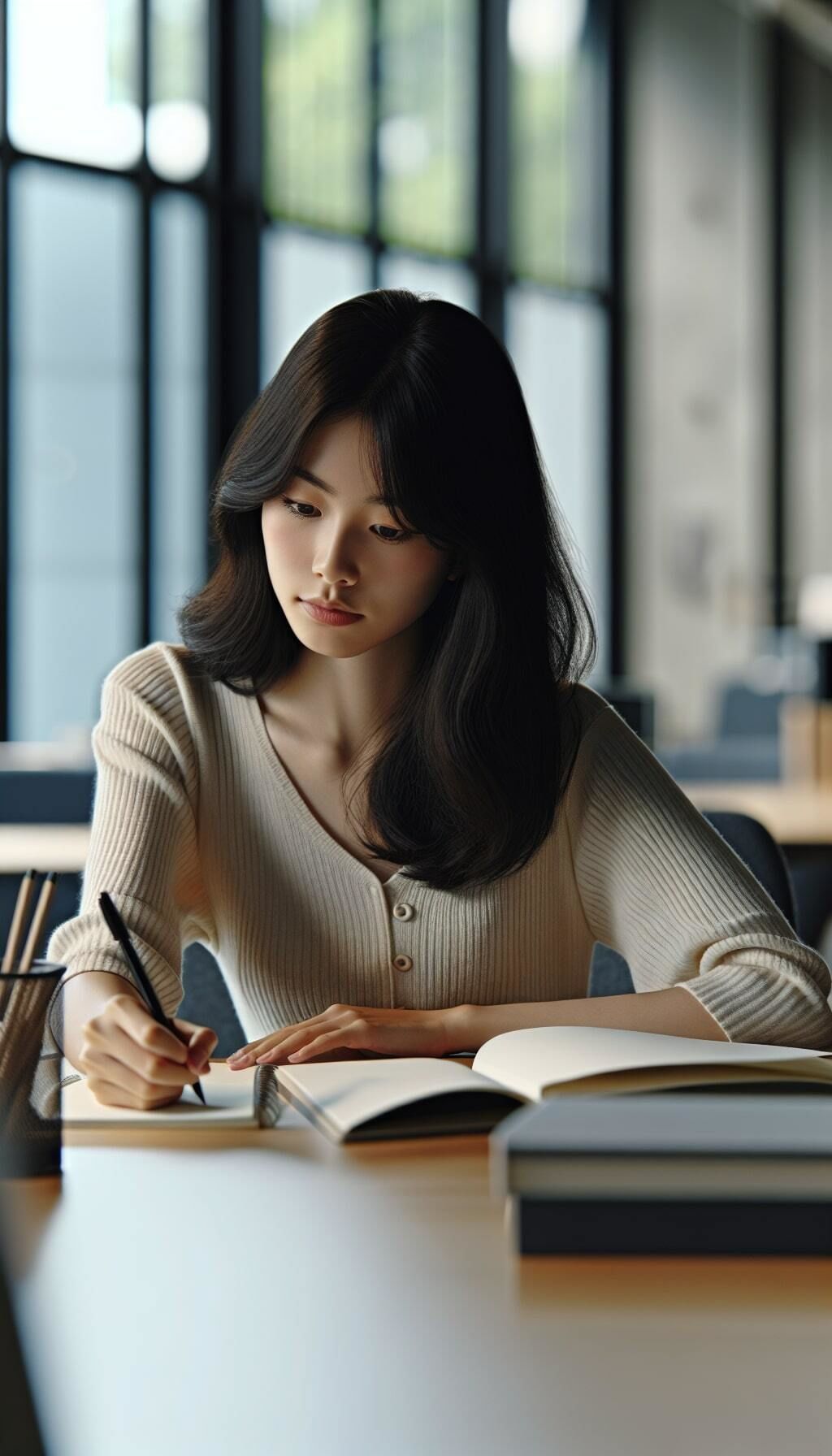 サンプル画像5:AI美女 黒髪オフィス女子と秘密のお付き合い(おーたむ) [d_444253]