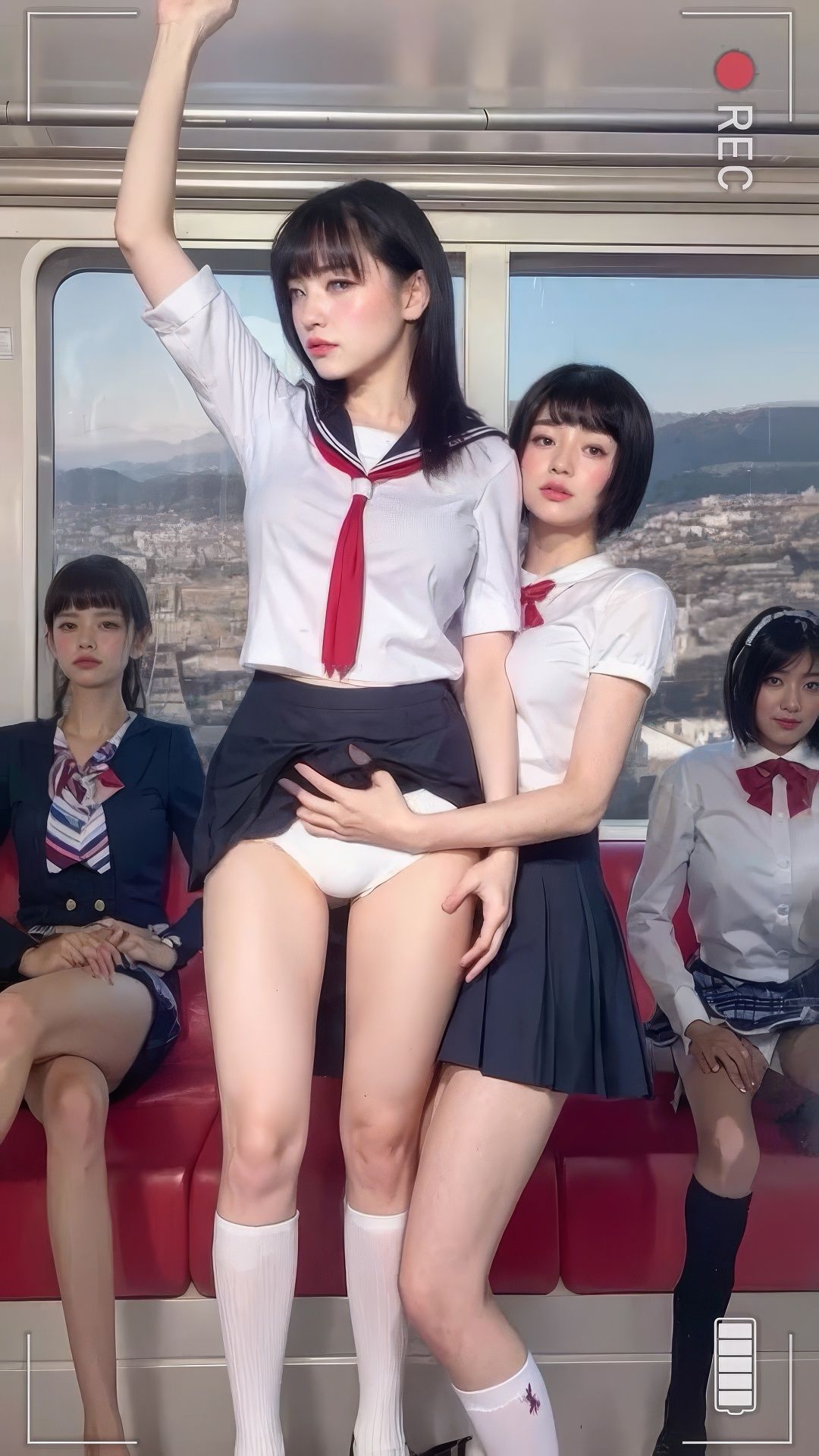 サンプル画像4:電車内で堂々とエロい行為をスマホ撮影するセーラー女子(NeKoLo Studio) [d_444535]