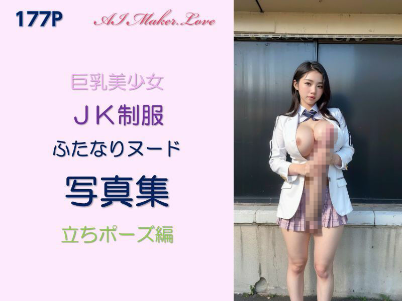 サンプル画像1:巨乳美少女 JK制服 ふたなりヌード写真集 立ちポーズ編(AI Maker.Love) [d_445090]