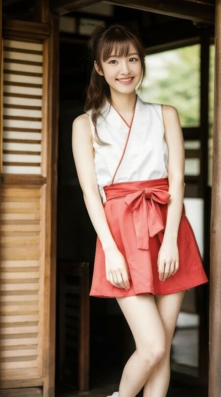 サンプル画像1:AI生成 神秘と美 – ミニスカ巫女コスプレ写真集 Vol.1(美伝プロジェクト) [d_445169]