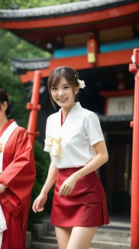 サンプル画像3:AI生成 神秘と美 – ミニスカ巫女コスプレ写真集 Vol.1(美伝プロジェクト) [d_445169]