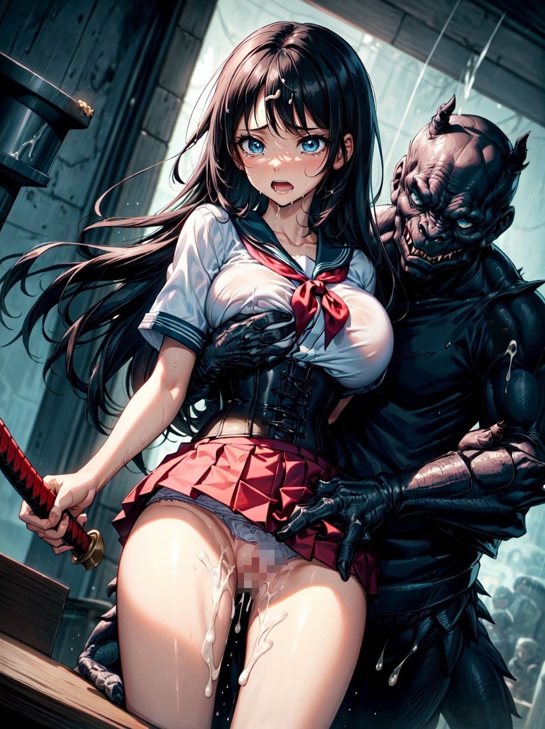 サンプル画像2:淫魔との戦いに敗れ、犯●れた淫魔ハンター(studio1111) [d_445349]