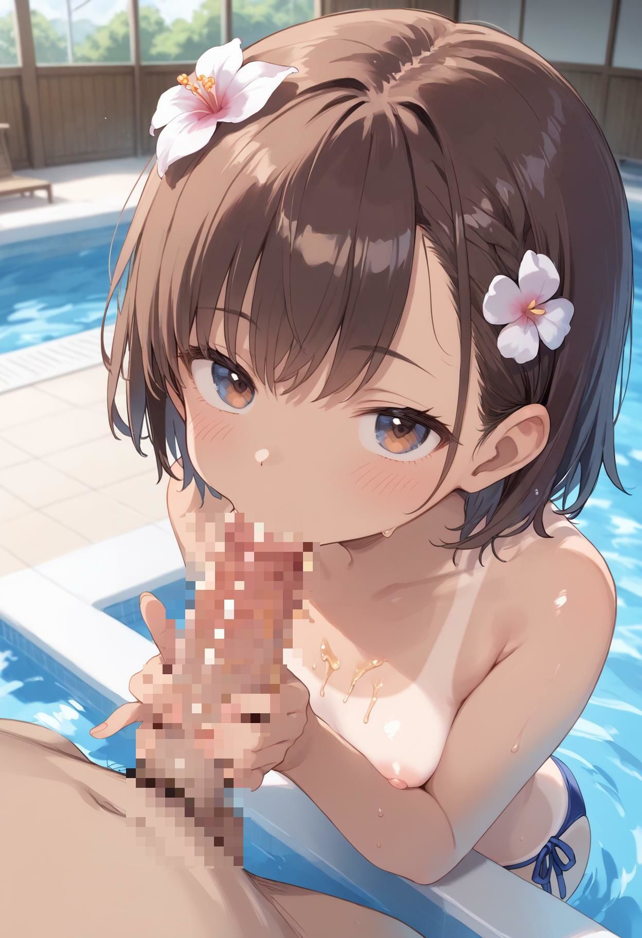 サンプル画像5:女子校生になった御◯美◯にプールサイドでフェラ＆口内射精(AI_Pussy) [d_446367]