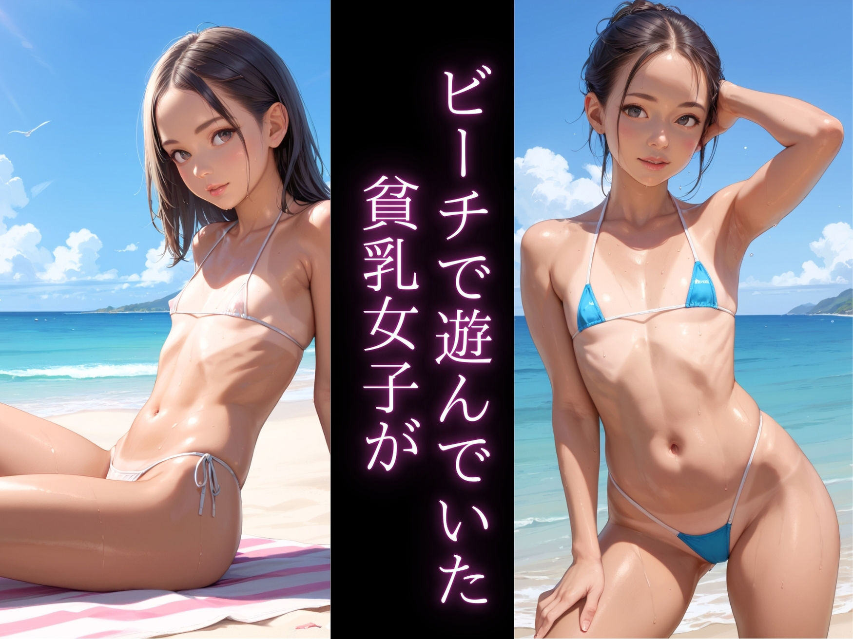 サンプル画像1:貧乳少女がビーチでナンパしてきた男達に回されて生ハメ生中出しされまくる 158枚(りんりんあーと@いらすと) [d_447476]