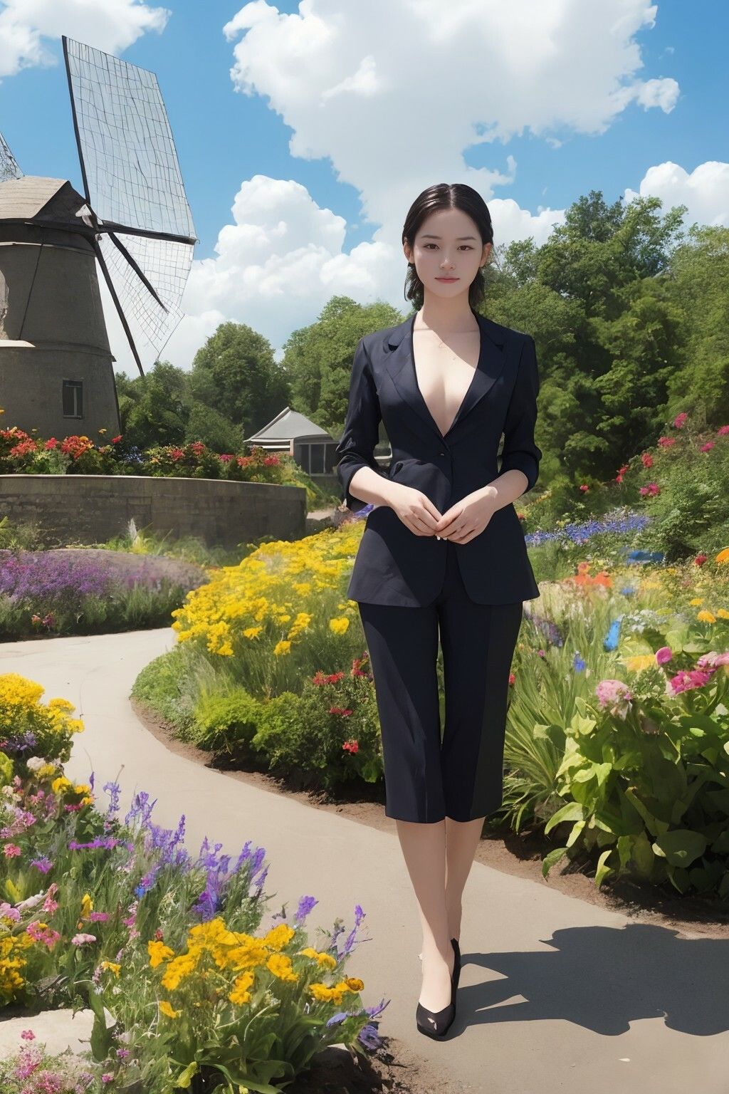 サンプル画像1:風車と花畑と写真集(666のAI美女倶楽部) [d_447740]