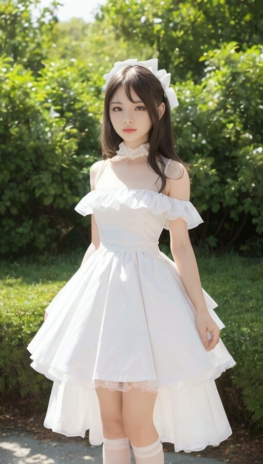 サンプル画像3:純白ドレスと庭と写真集(666のAI美女倶楽部) [d_447746]