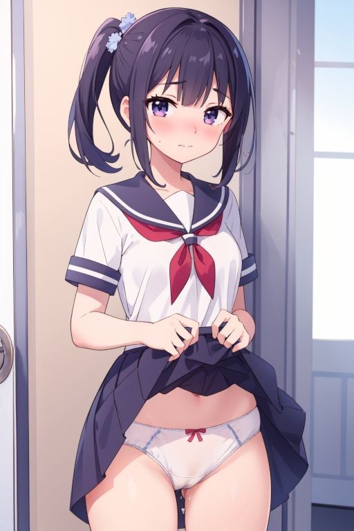 サンプル画像3:貧乳美少女画集No.023 制服スカートたくし上げ・パンチラ（濡れver.） 72枚(愛のA工房) [d_447814]