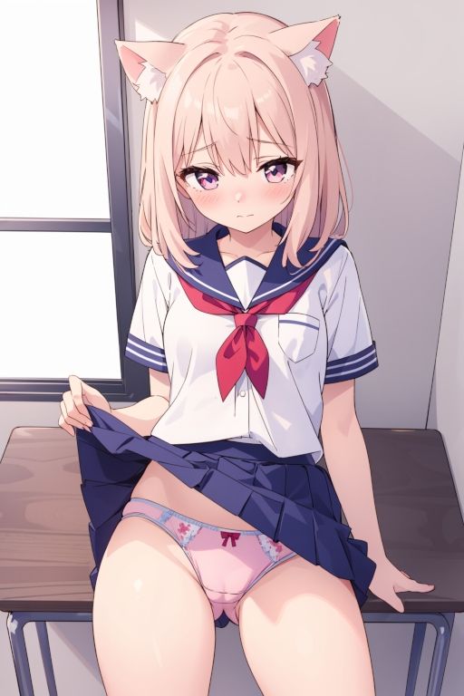 サンプル画像1:貧乳美少女画集No.024 制服スカートたくし上げ・パンチラ（ねこみみver.） 69枚(愛のA工房) [d_447845]