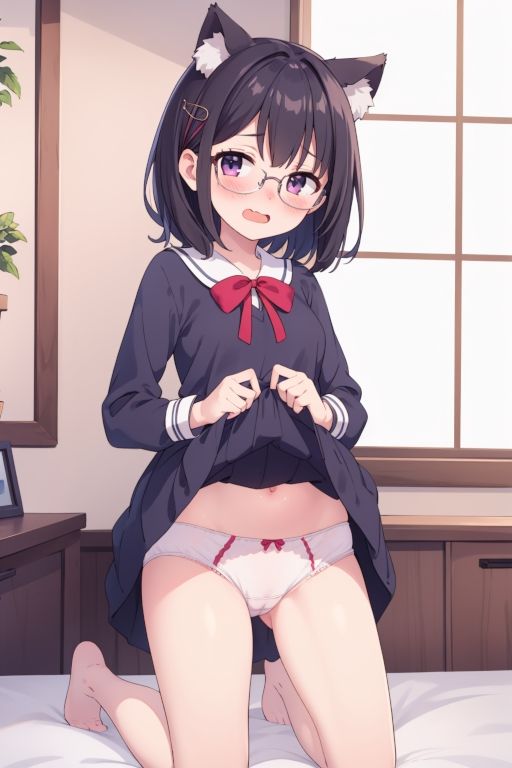 サンプル画像2:貧乳美少女画集No.024 制服スカートたくし上げ・パンチラ（ねこみみver.） 69枚(愛のA工房) [d_447845]