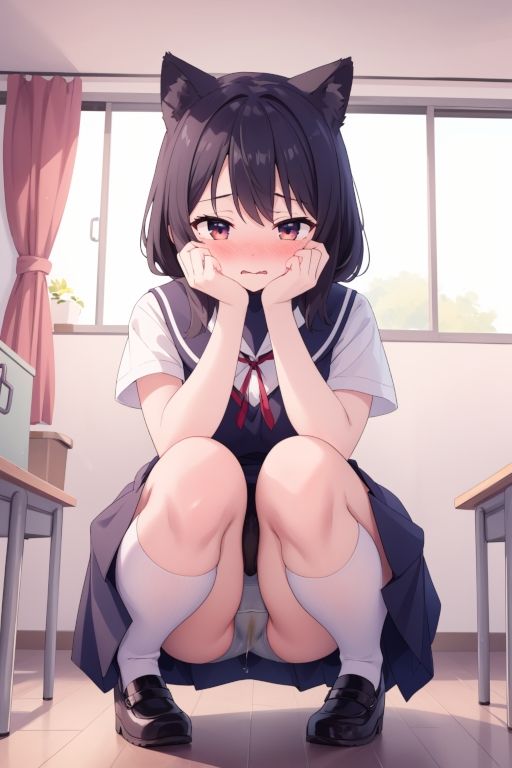 サンプル画像4:貧乳美少女画集No.024 制服スカートたくし上げ・パンチラ（ねこみみver.） 69枚(愛のA工房) [d_447845]