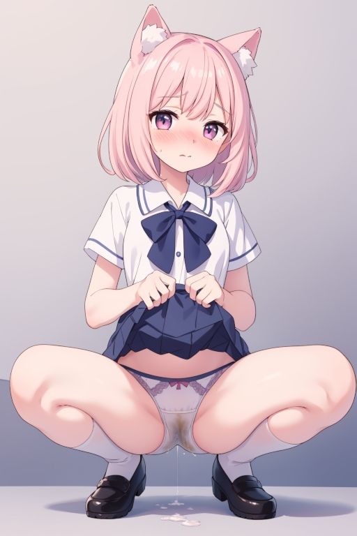 サンプル画像3:貧乳美少女画集No.026 制服スカートたくし上げ・パンチラ（開脚ねこみみver.） 52枚(愛のA工房) [d_447861]