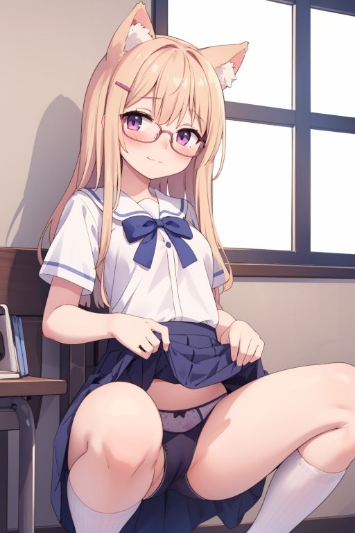 サンプル画像4:貧乳美少女画集No.026 制服スカートたくし上げ・パンチラ（開脚ねこみみver.） 52枚(愛のA工房) [d_447861]