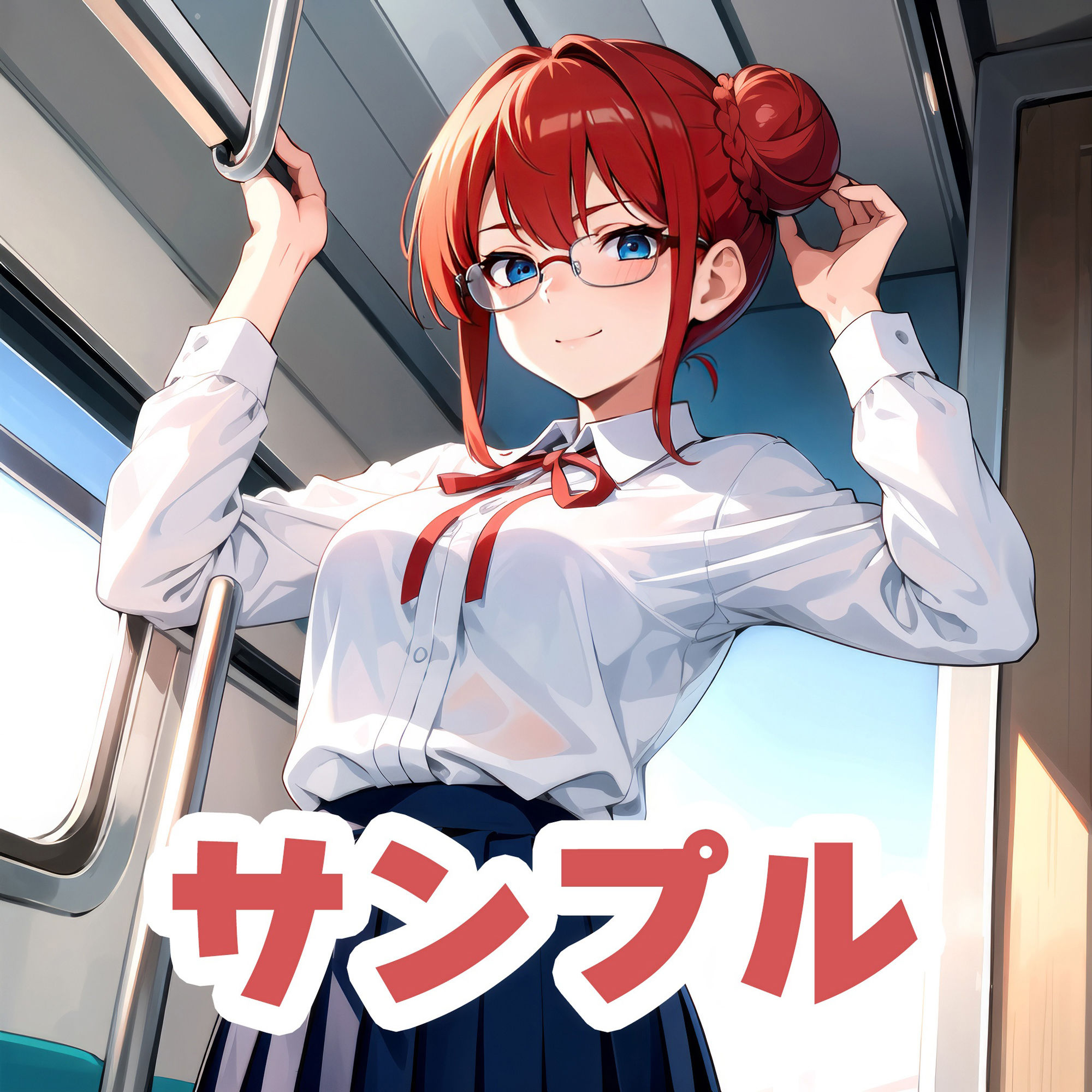 サンプル画像2:お団子メガネコスプレイヤー モレメちゃん 制服で電車、撮影会(ぽちくりふぁん) [d_448049]