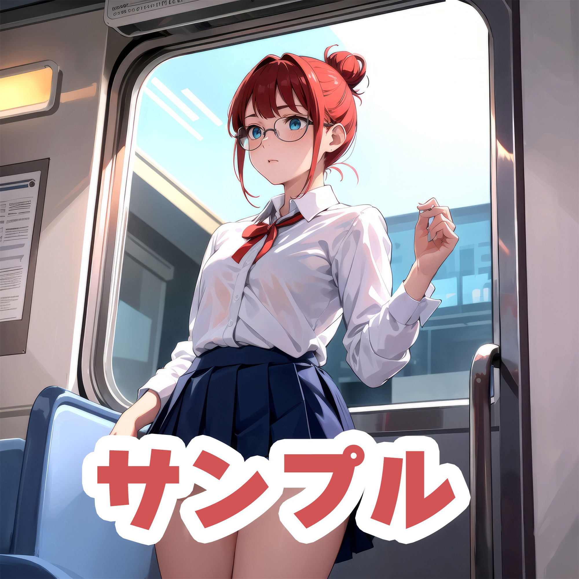 サンプル画像4:お団子メガネコスプレイヤー モレメちゃん 制服で電車、撮影会(ぽちくりふぁん) [d_448049]