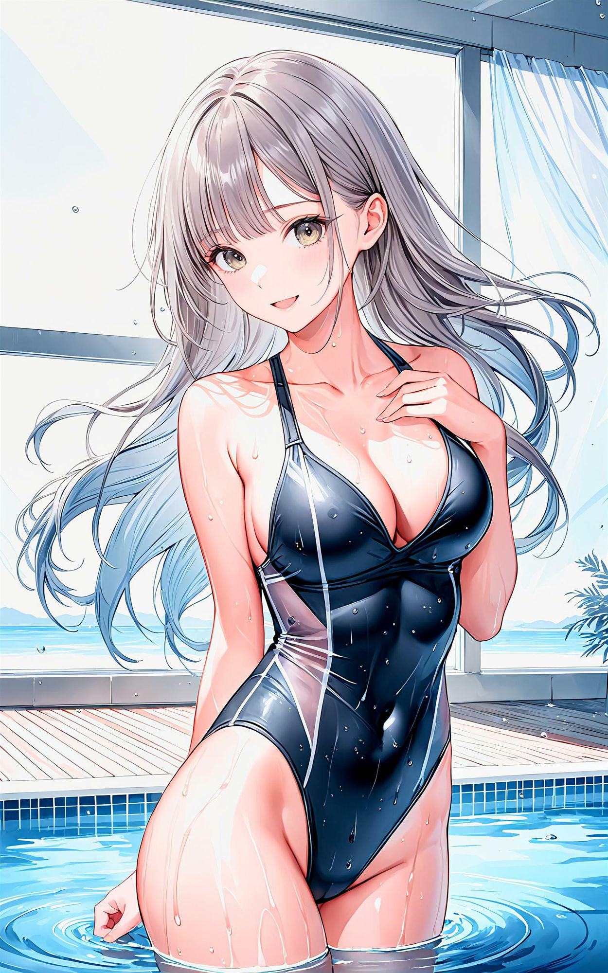 サンプル画像2:エチエチ水泳部 水泳部エースの水しぶきで濡れ濡れプールサイド！ vol.2(BETA) [d_448056]