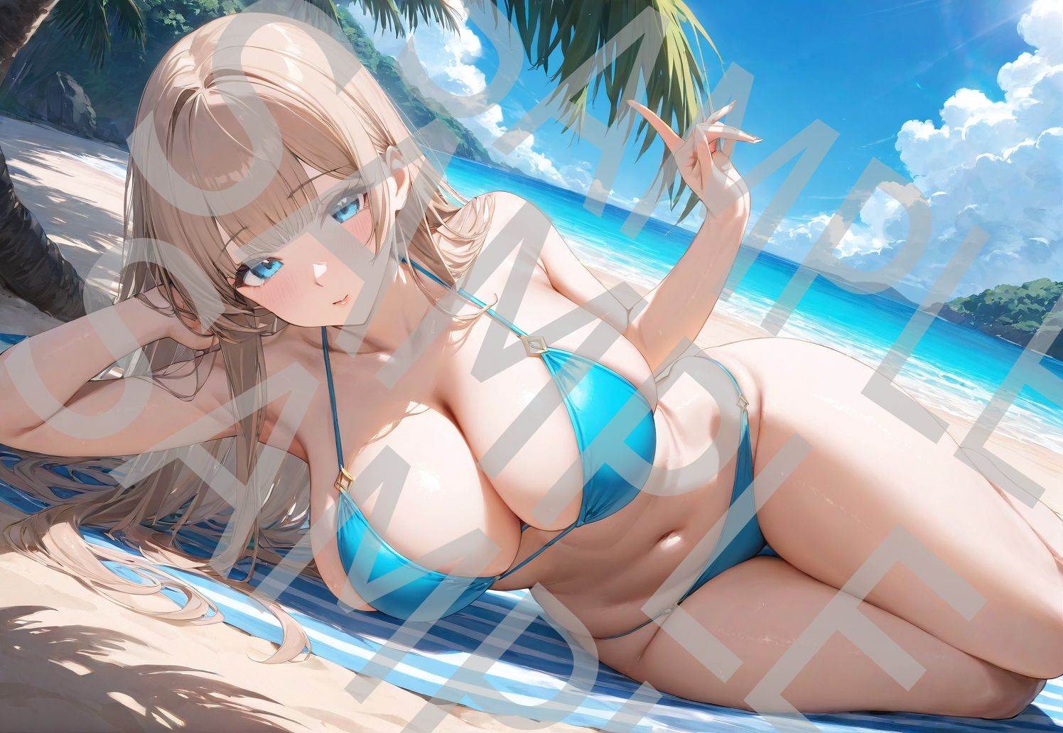 サンプル画像2:【高精細、高画質】水着美女 AIイラスト集 全100枚(アラレ) [d_448070]