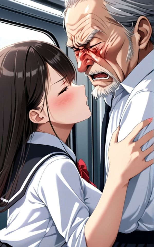 サンプル画像3:電車の中は密室痴●天国触り放題のおじさんと怯える女の子 清楚系巨乳制服女子は学校帰りに恐怖体験をする(ガーネット牡丹) [d_448307]