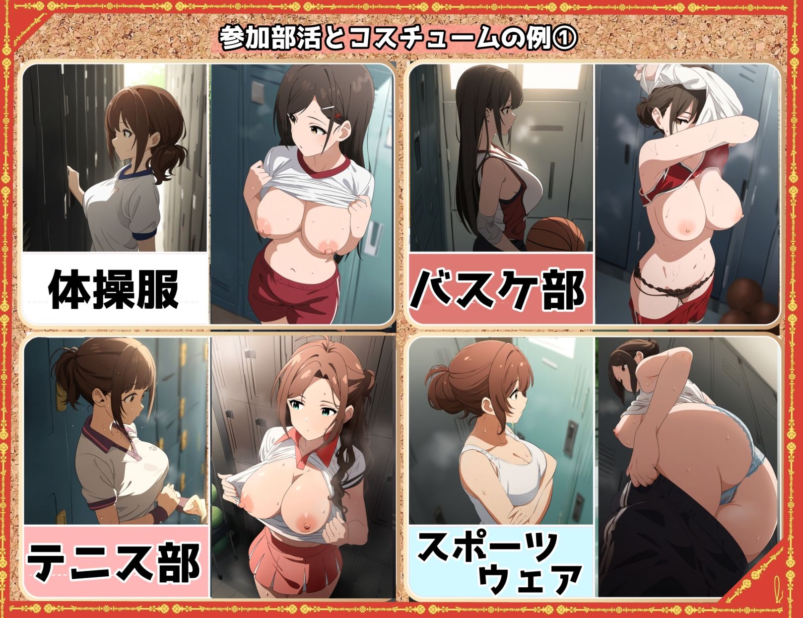 サンプル画像4:盗撮＆汗蒸れフェチ特化 2020年代アニメ作画特集 スポーツ巨乳少女たちの運動部盗撮 –色白少女編- 500枚を撮影-(青山堂) [d_448627]