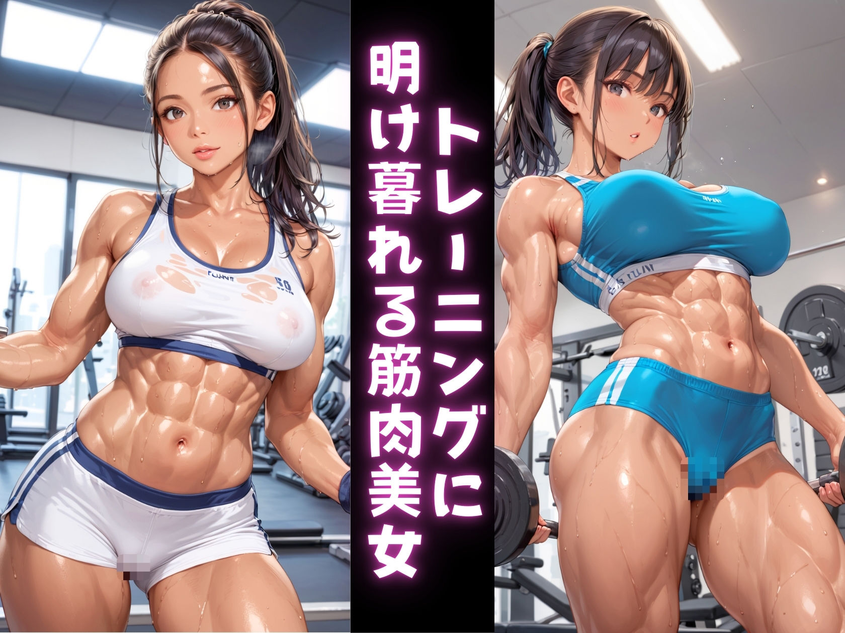 サンプル画像1:筋骨隆々強気でストイックな筋肉美女がトレーニングそっちのけでジムの男達と生ハメセックス三昧(りんりんあーと@いらすと) [d_448752]