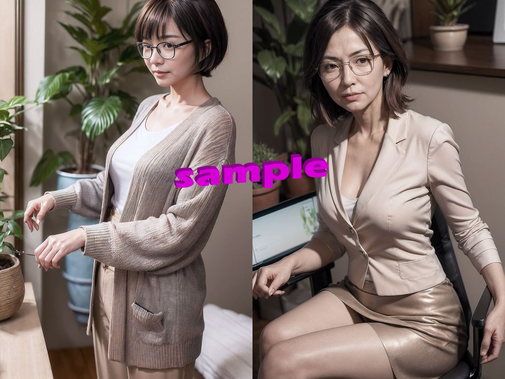 【AI】‘メガネ熟女’キャリアウーマンの昼の顔と夜顔のサンプル画像 6