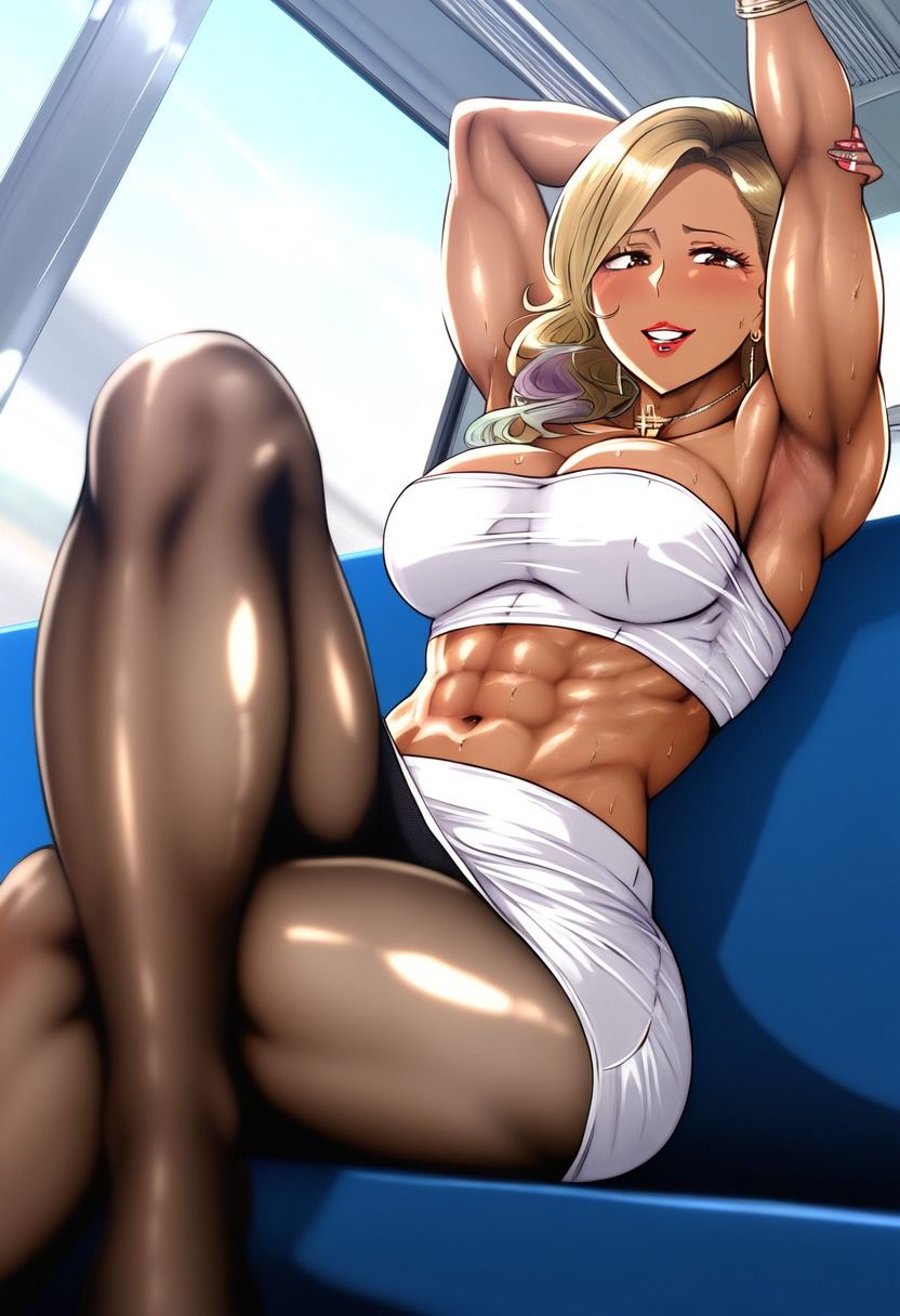 サンプル画像4:腹筋バキバキの黒ギャルに、電車で対面バレして、足コキしてもらった(MuscleLove) [d_451092]