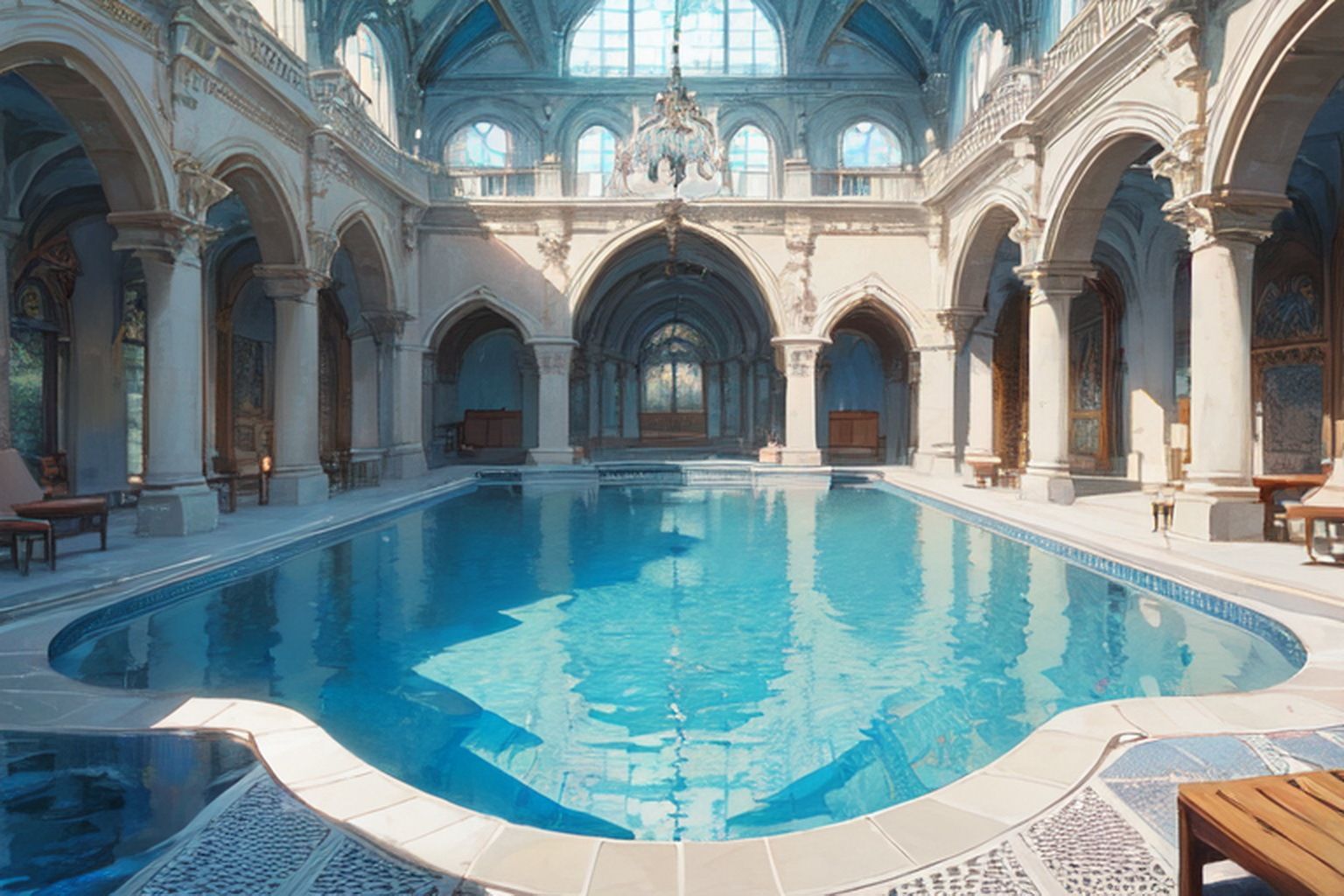 サンプル画像1:魔法学園/プール・図書室 素材(豊川内角) [d_453520]