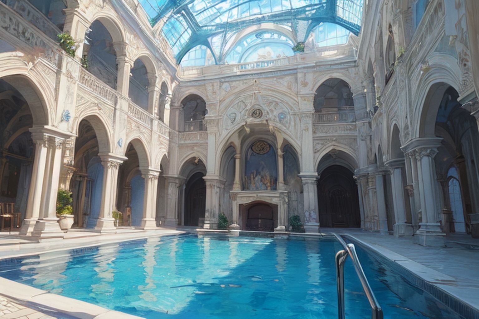 サンプル画像2:魔法学園/プール・図書室 素材(豊川内角) [d_453520]