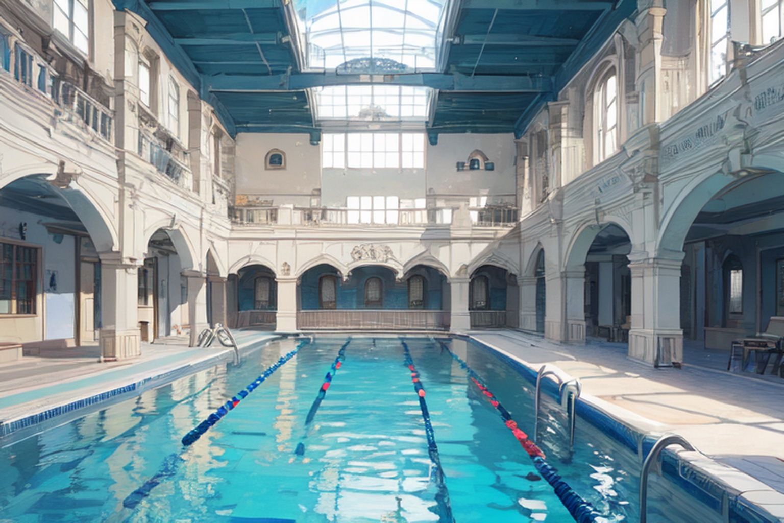 サンプル画像3:魔法学園/プール・図書室 素材(豊川内角) [d_453520]