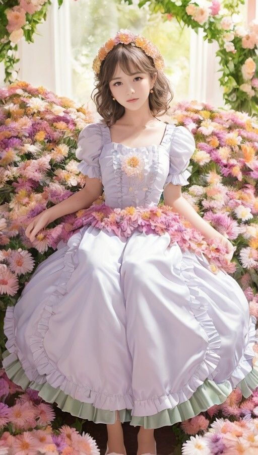 サンプル画像2:ガーベラとドレスでパシャリ写真集(666のAI美女倶楽部) [d_453778]