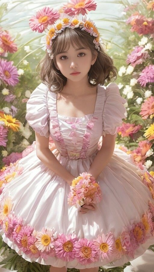 サンプル画像4:ガーベラとドレスでパシャリ写真集(666のAI美女倶楽部) [d_453778]