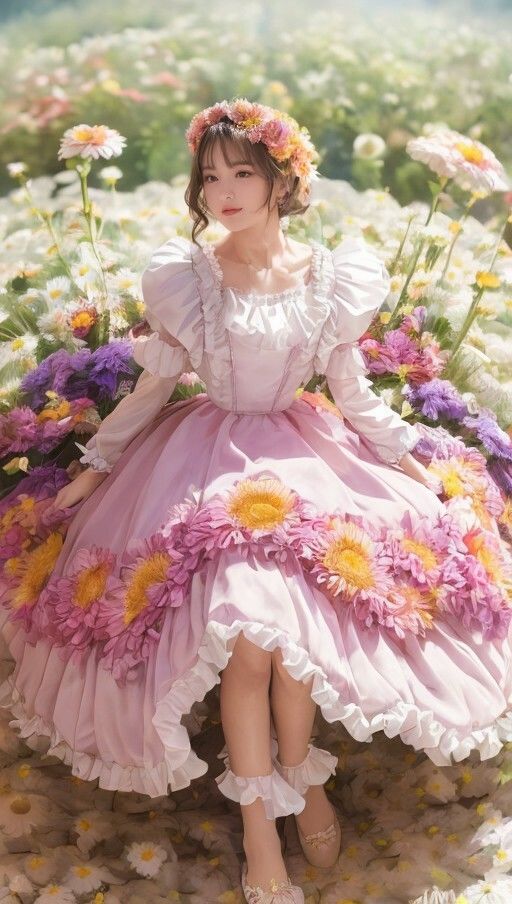 サンプル画像5:ガーベラとドレスでパシャリ写真集(666のAI美女倶楽部) [d_453778]