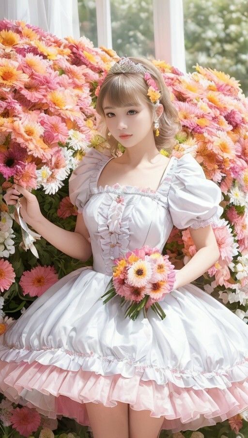 サンプル画像6:ガーベラとドレスでパシャリ写真集(666のAI美女倶楽部) [d_453778]