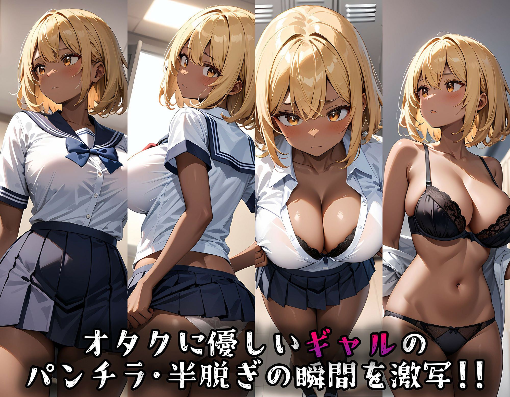 サンプル画像1:オタクの自分に優しく接してくれるクラスで一番可愛いギャルの生着替え、ブラチラ、パンチラシーンを覗き見し放題。盗撮＆下着フェチ 美麗CG 288枚(虹色パレット) [d_454816]