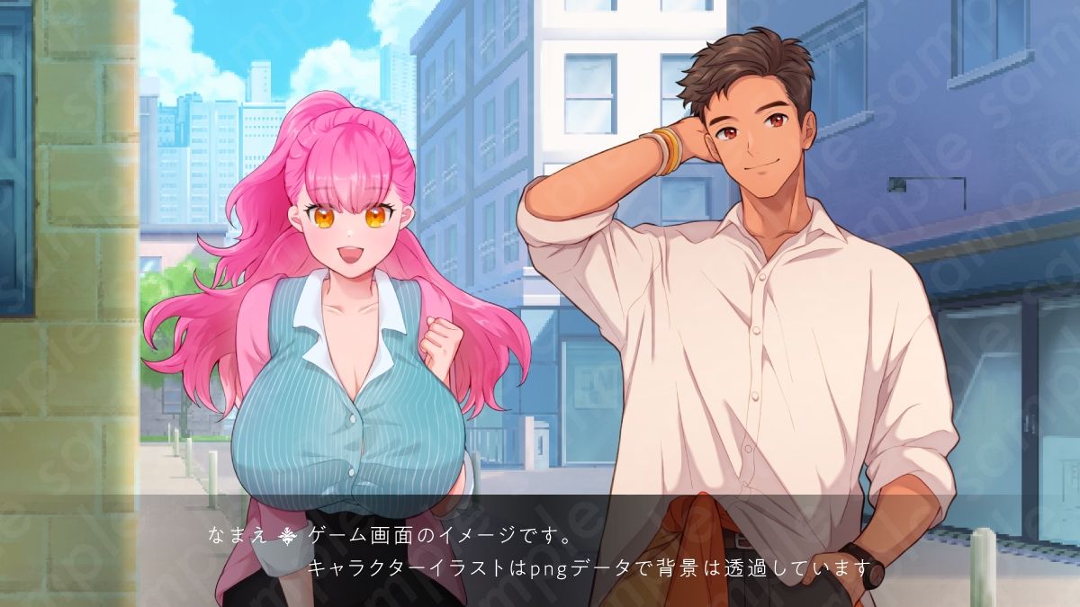 サンプル画像3:【立ち絵素材】明るい雰囲気のOL風ピンク髪女性のイラスト・巨乳・爆乳/服有り・裸verの2種類/全身差分14種【PSD付き】(素材WIZPACK) [d_456107]