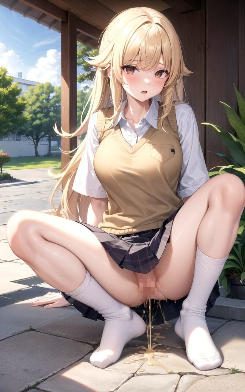 サンプル画像2:かわいい制服JKが我慢できずにいろんな場所で聖水をぶちまける！(妄想天国) [d_458275]