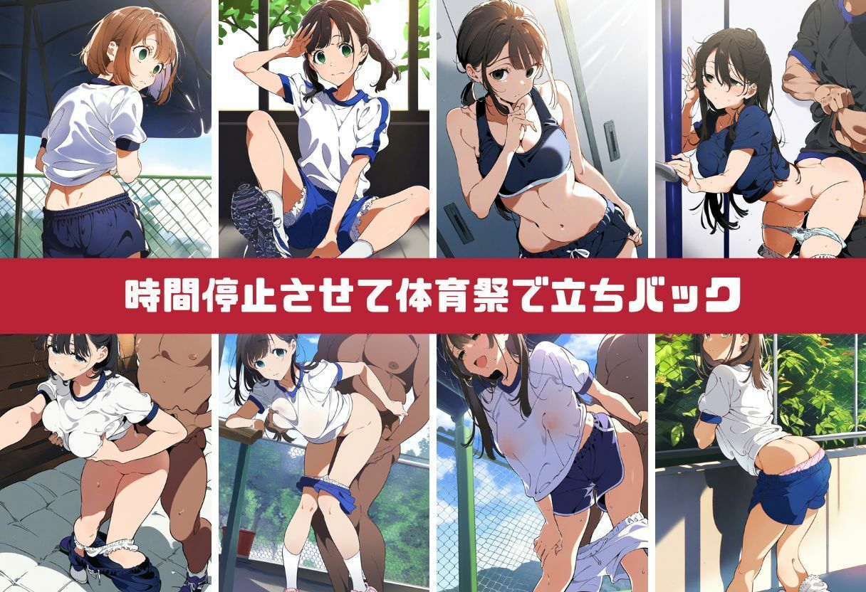 サンプル画像1:時間停止した体育祭でJK相手に俺のチンポが大活躍｜固められたブルマ姿の女の子に野外で立ちバック、自宅潜入セックス・フェラ（状態変化・ぶっかけ・青姦・体操着）(エロロ兵長) [d_460163]