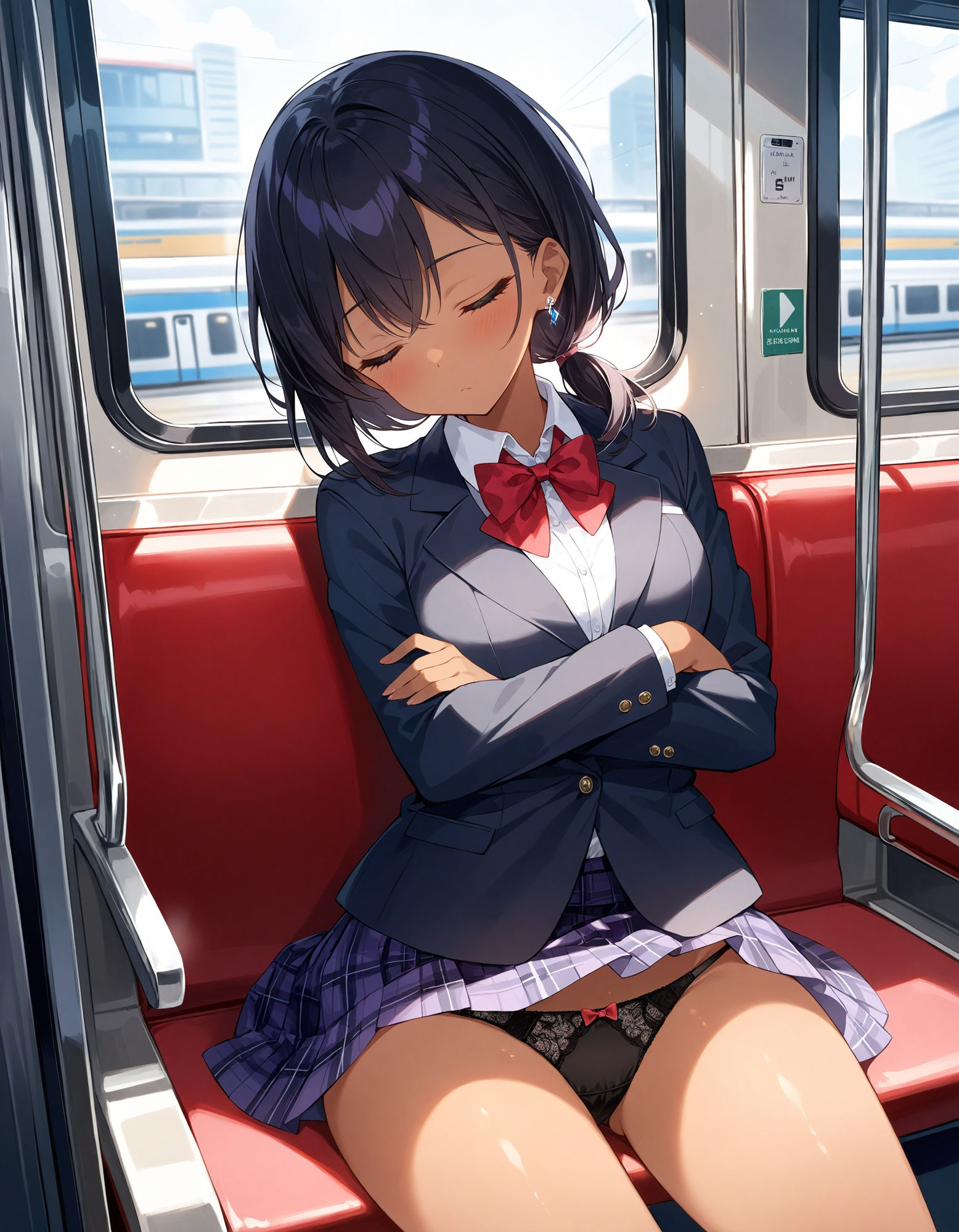 サンプル画像4:電車で対面パンチラ〜黒ギャル制服女子編〜(D.P.H.) [d_461049]