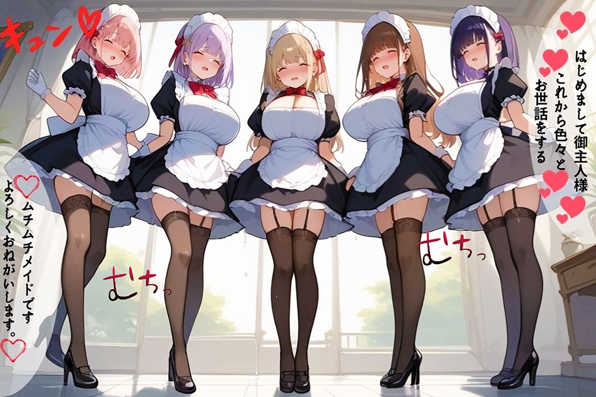 サンプル画像5:帰国したらメイド長が美人メイドたちを俺に捧げてきた【セリフ擬音付き】(爆乳素人) [d_461232]