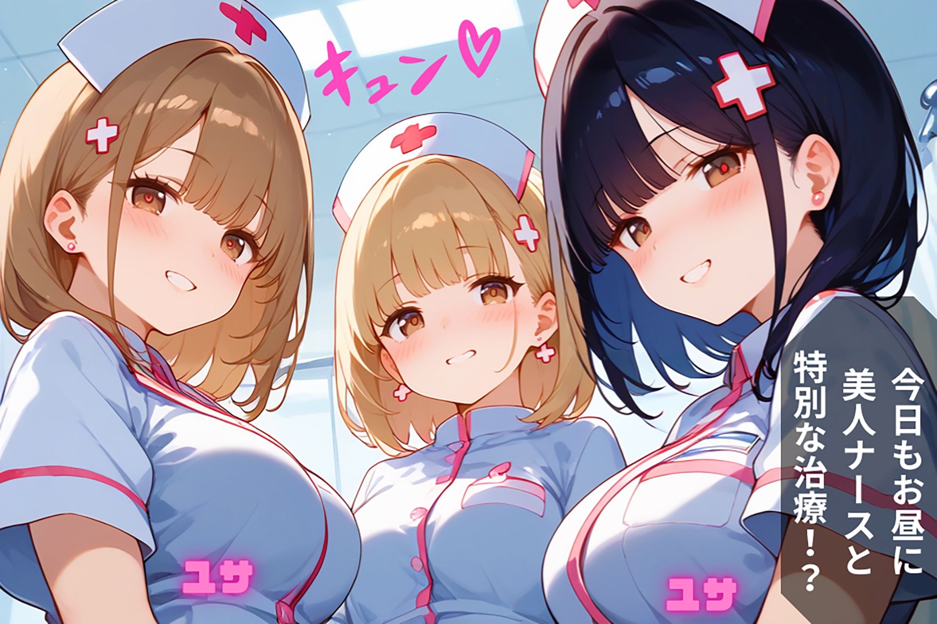 サンプル画像5:入院中の俺に美人ナースが密集…昼休みの病室で始まるエッチな治療！【セリフ/擬音付き】(ハーレム天国) [d_461243]