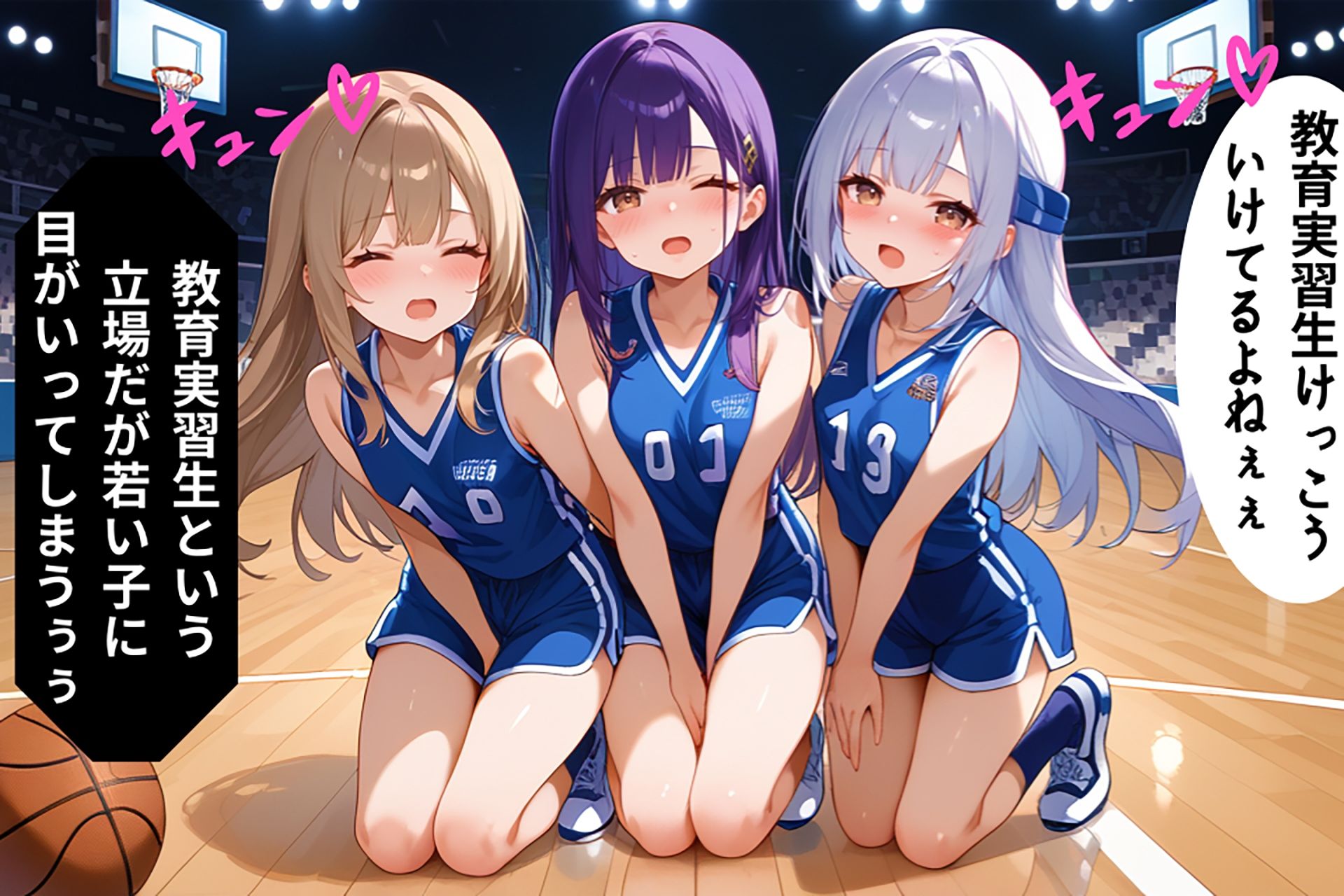 サンプル画像5:バスケ部女子たちの誘惑に負けた俺…体育館で始まる禁断の特別授業【セリフ/擬音付き】(夜の快楽) [d_462576]