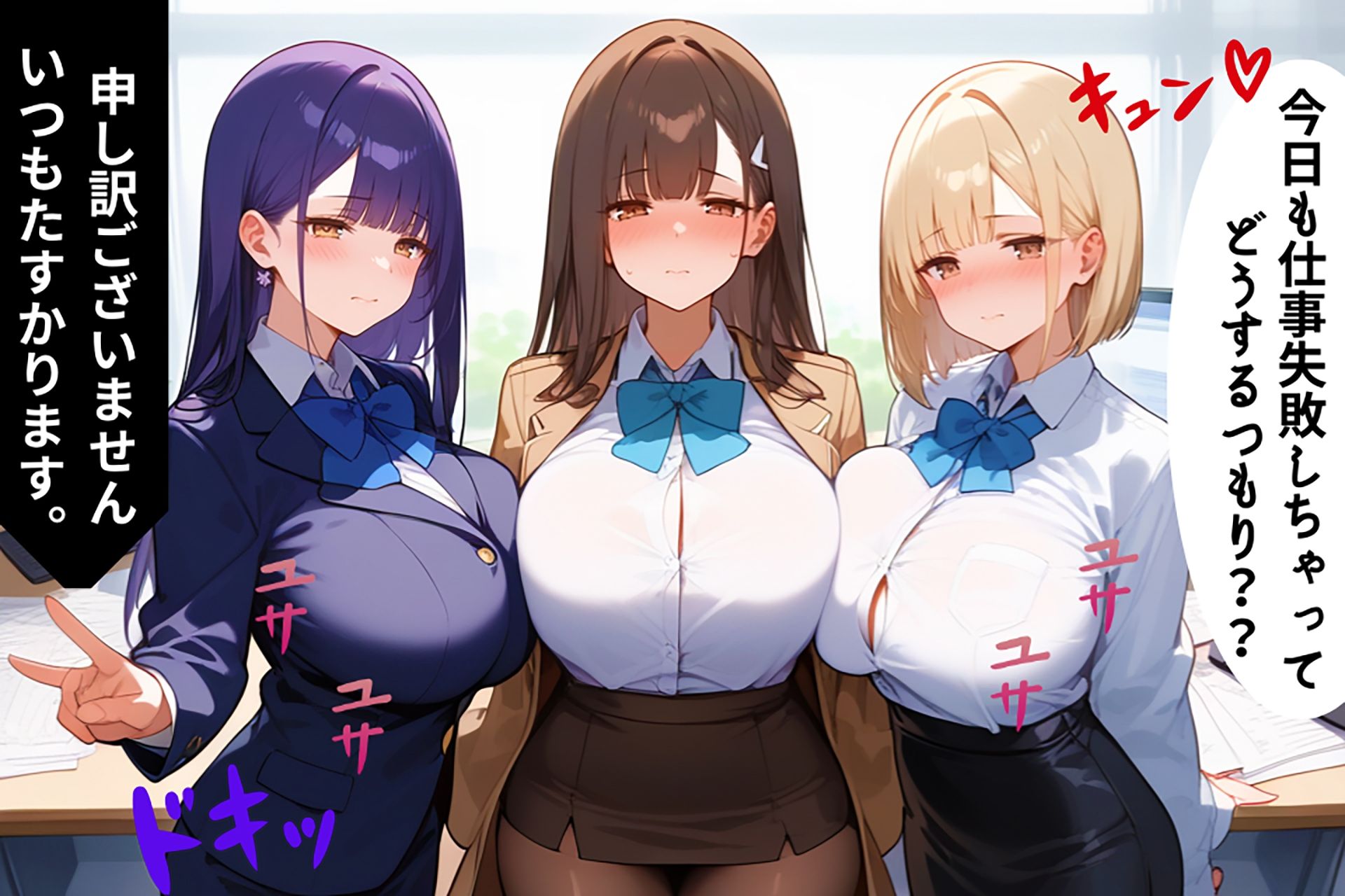 サンプル画像5:密室でエスカレートする爆乳OLたちのエッチな昼休み【セリフ/擬音付き】(爆乳素人) [d_462580]