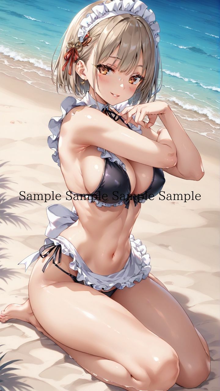 サンプル画像5:夏だ！海だ！堕天使水着エロメイド達とビーチで乱交バカンス！パート2(楽園への誘い) [d_462599]