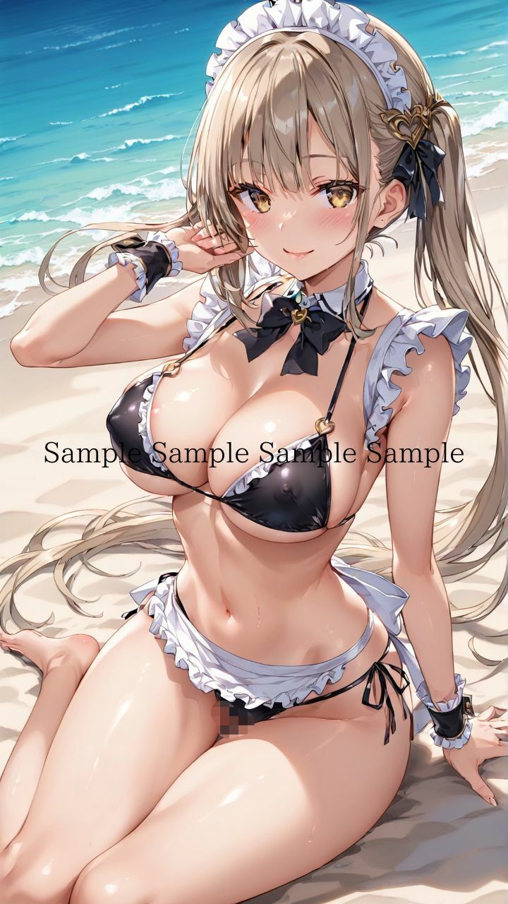 サンプル画像6:夏だ！海だ！堕天使水着エロメイド達とビーチで乱交バカンス！パート2(楽園への誘い) [d_462599]