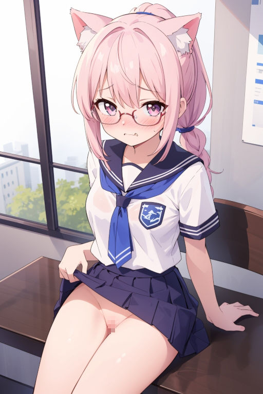 サンプル画像4:貧乳美少女画集No.028 制服スカートたくし上げ×ノーパン（スジねこみみver.） 81枚(愛のA工房) [d_462809]