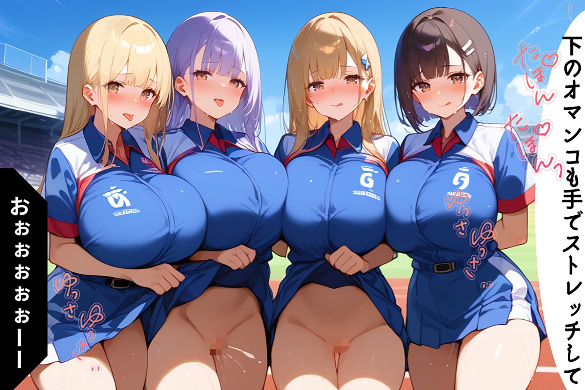 サンプル画像6:疲れてベンチに座ったら、巨乳巨尻女子たちに誘惑されてしまった話【セリフ/擬音付き】(爆乳素人) [d_464261]