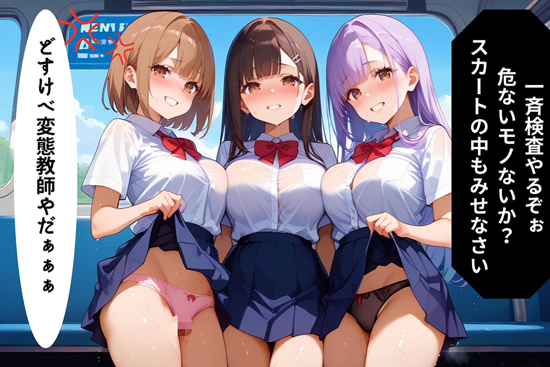 サンプル画像5:校長の作った異常校則で、満員電車の中で制服検査が始まる…【セリフ/擬音付き】(デブおじ無双) [d_464273]