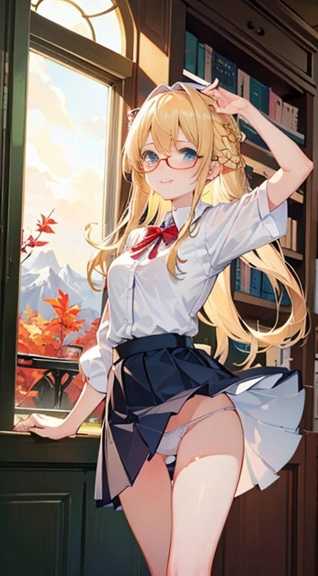 サンプル画像1:金髪メガネ少女図書館デートパンチラ画像集(榊原大造) [d_465250]